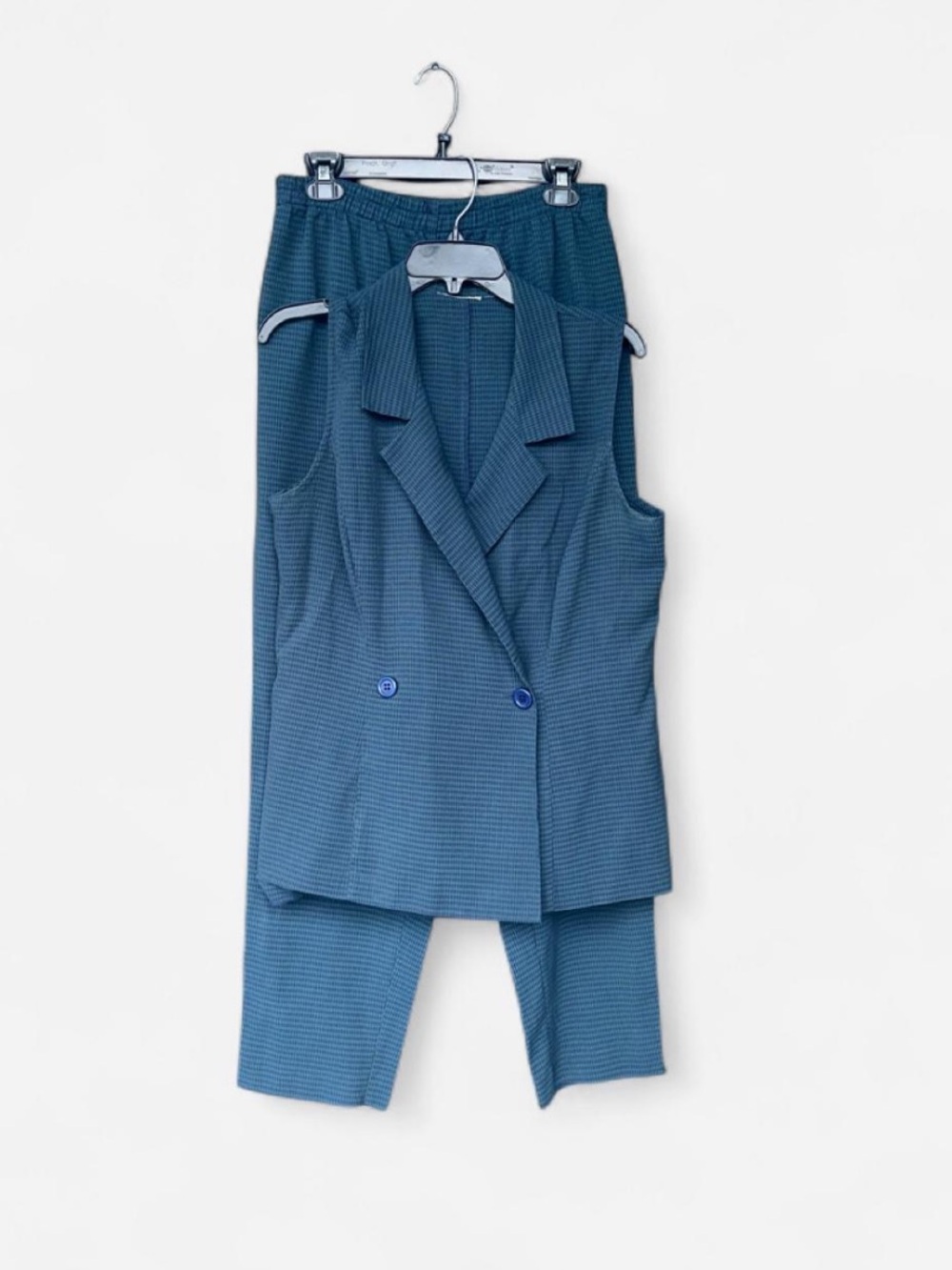Vintage 90’s Blue Textured Sleeveless Blazer & Pants Set